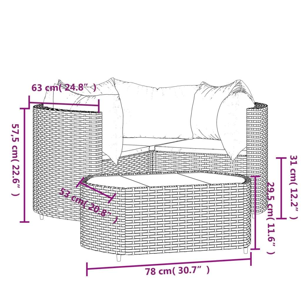 Set Divani da Giardino 4 pz con Cuscini in Polyrattan Grigio | homemem39