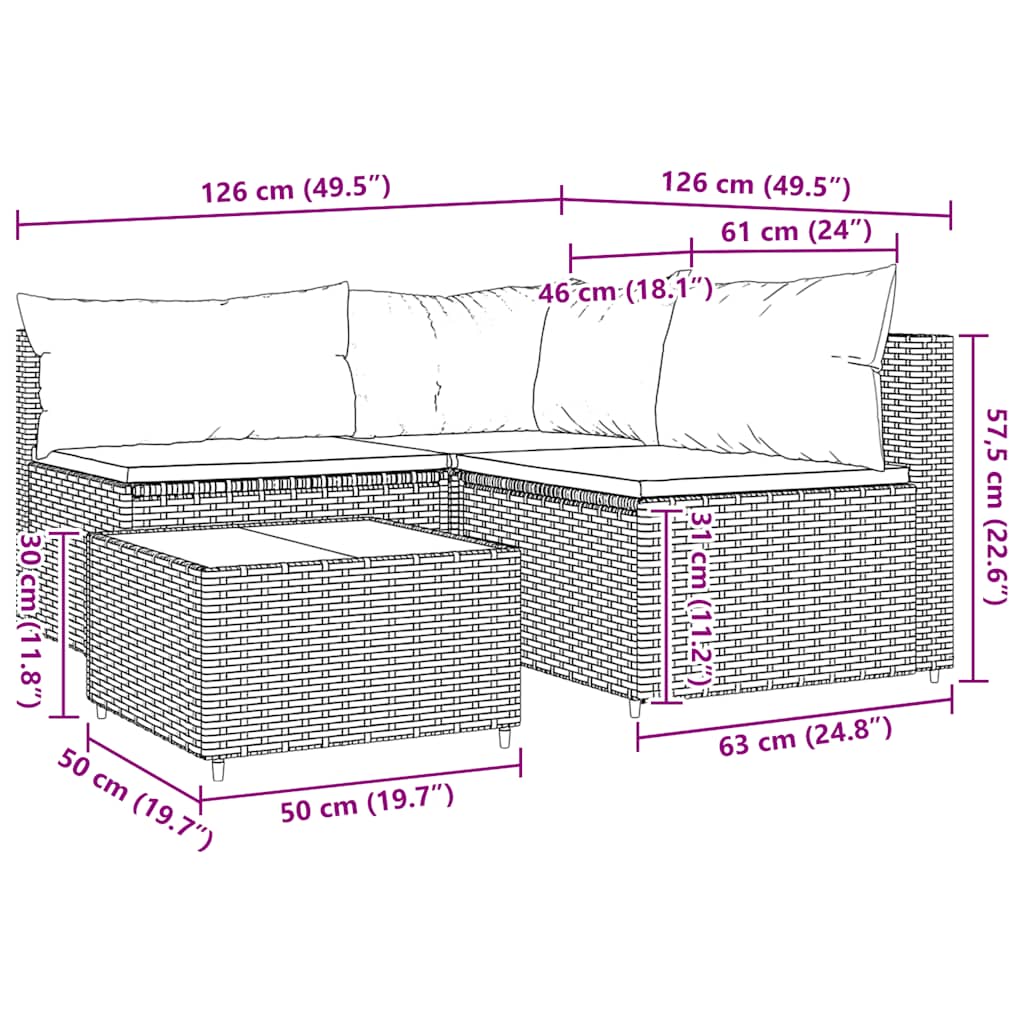 Set Divani da Giardino 4 pz con Cuscini Nero in Polyrattan | homemem39