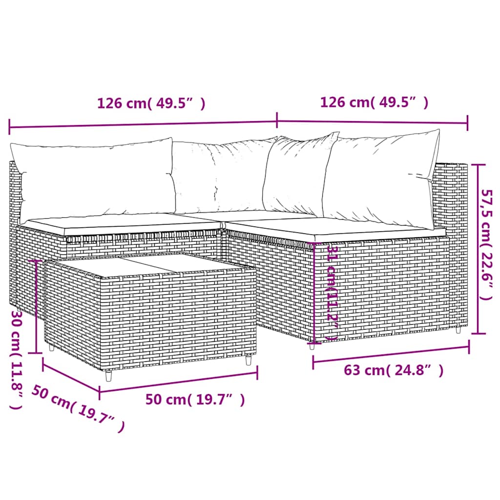 Set Divani da Giardino 4 pz con Cuscini Nero in Polyrattan | homemem39