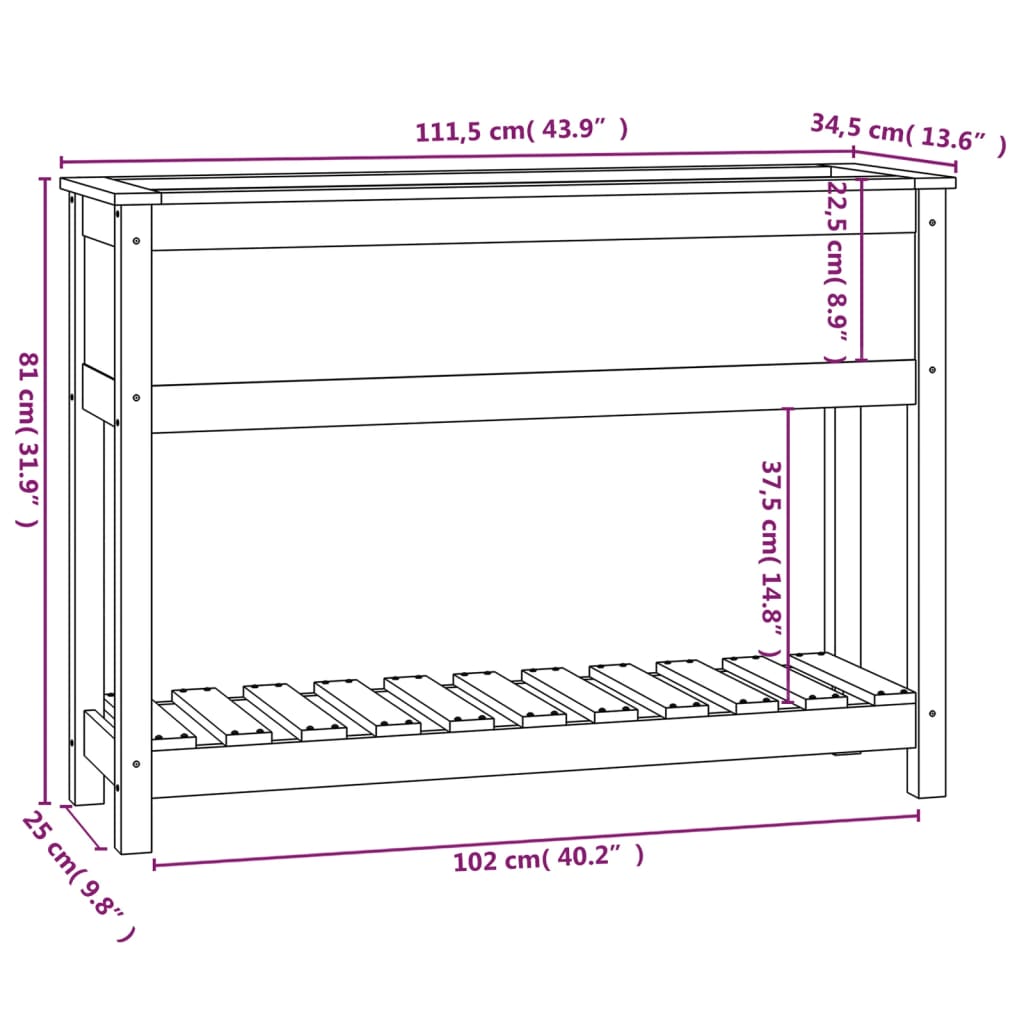 Fioriera con Mensola 111,5x34,5x81 cm in Legno Massello di Pino | homemem39