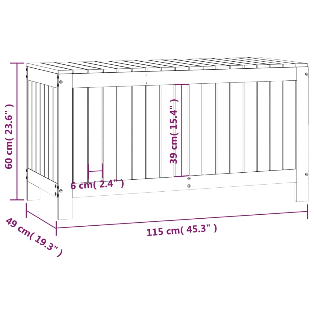 Contenitore da Giardino Grigio 115x49x60 cm Legno Massello Pino