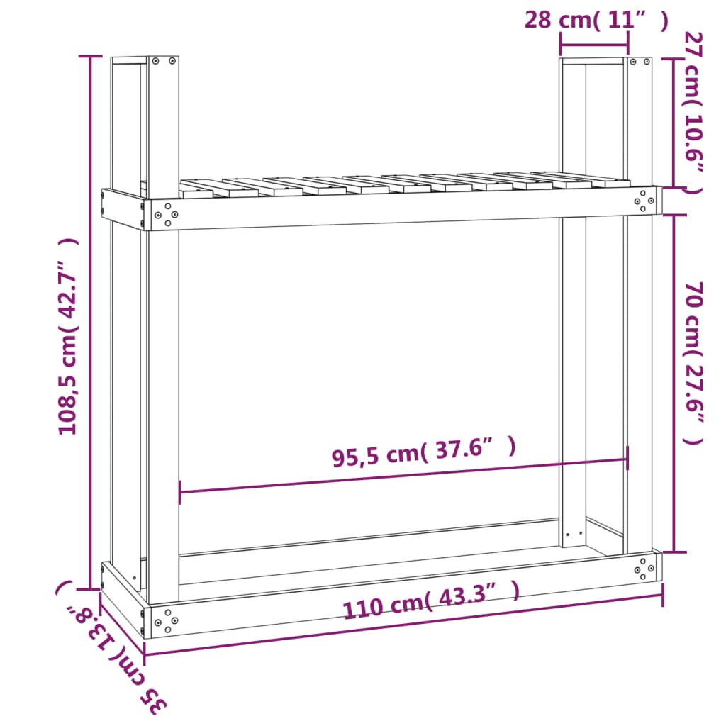Portalegna Grigio 110x35x108,5 cm in Legno Massello di Pino | homemem39