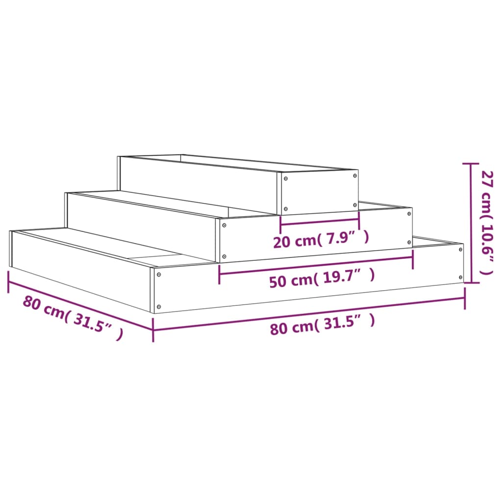 Fioriera Nera 80x80x27 cm in Legno Massello di Pino | homemem39