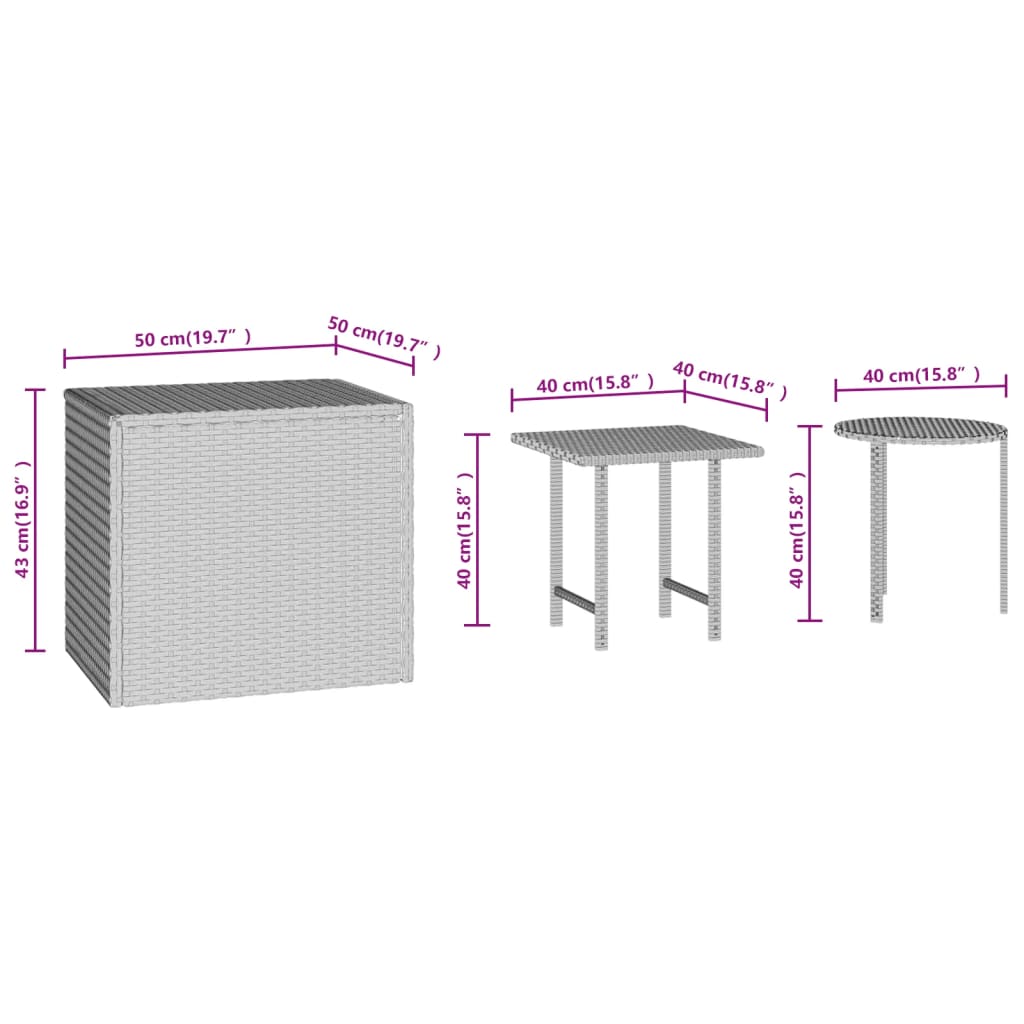 Tavolini 3 pz Marroni in Polyrattan | homemem39