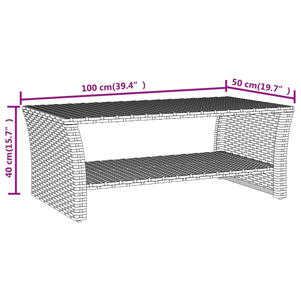 Tavolino Grigio 100x50x40 cm in Polyrattan | homemem39