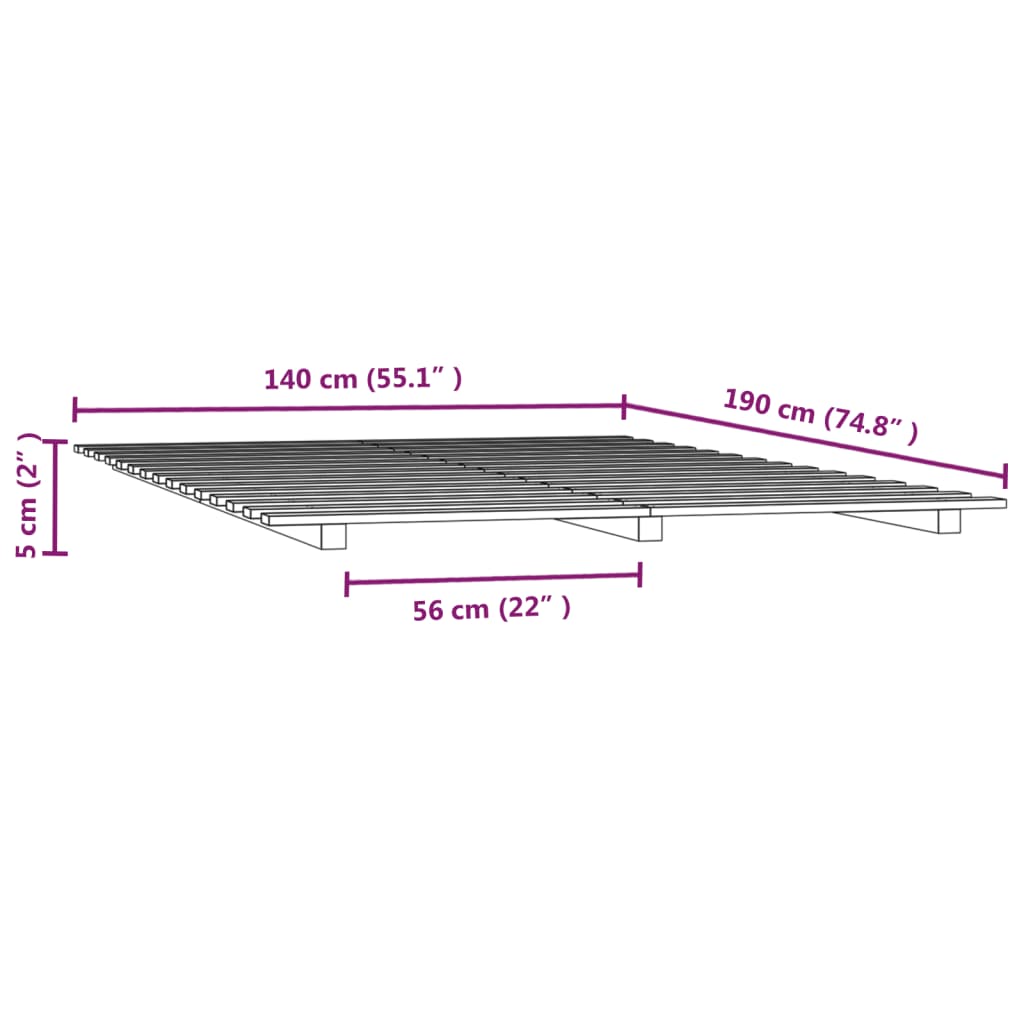 Letto senza Materasso 140x190 cm in Legno Massello di Pino | homemem39