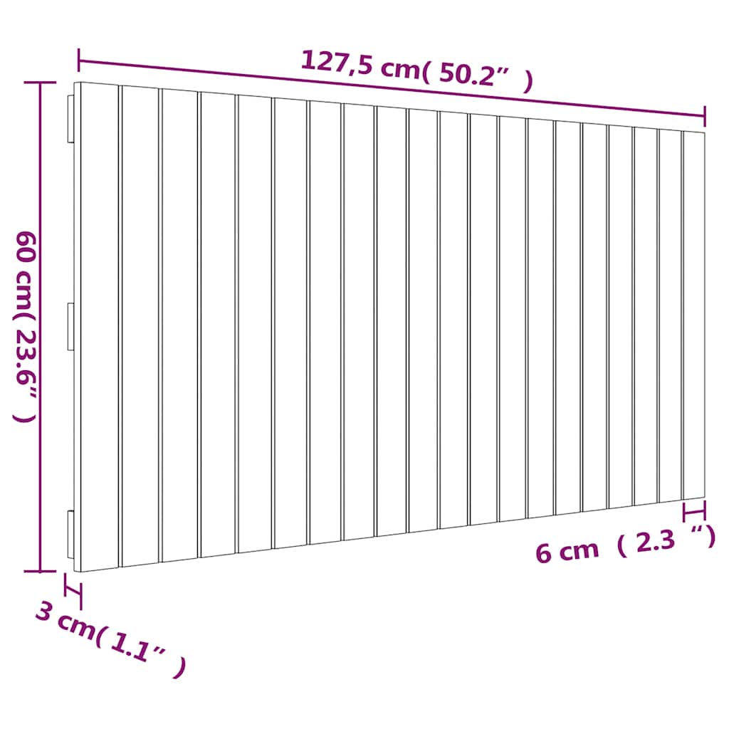 Testiera da Parete Bianca 127,5x3x60 cm Legno Massello di Pino | homemem39