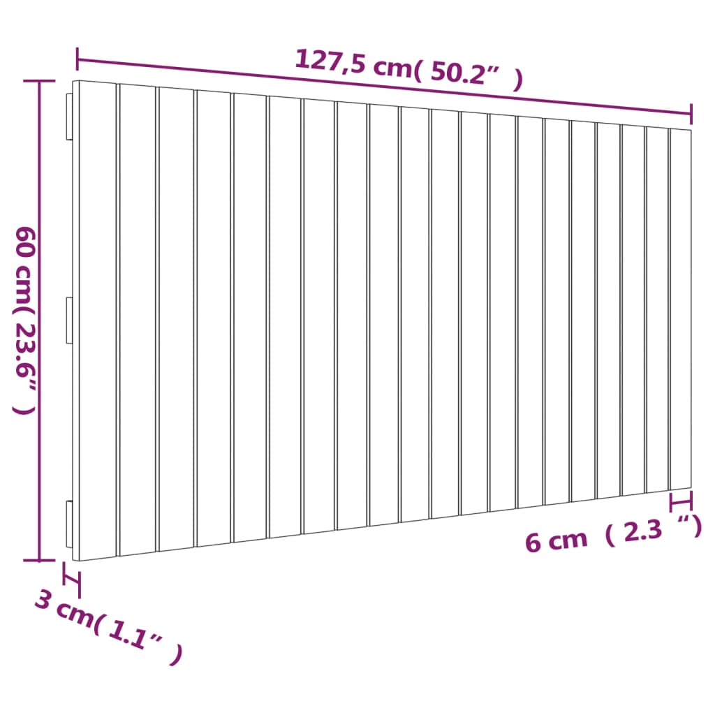 Testiera da Parete Nera 127,5x3x60 cm in Legno Massello di Pino | homemem39