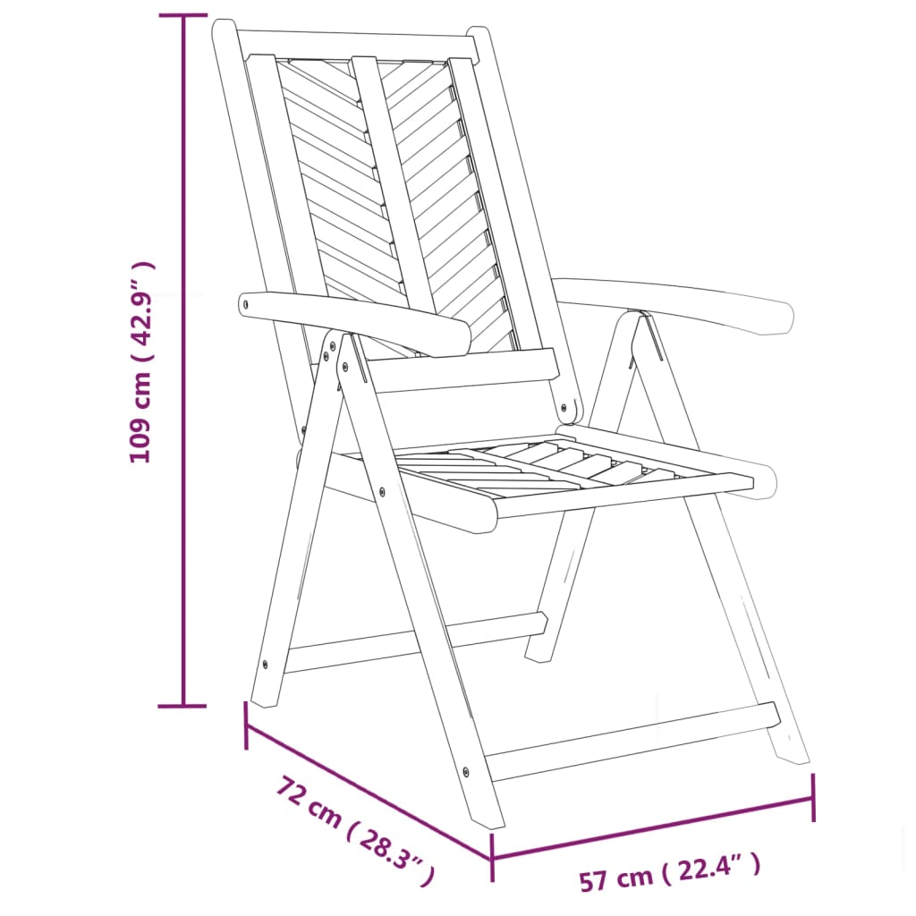Sedie da Giardino Reclinabili 3 pz in Legno Massello di Acacia | homemem39