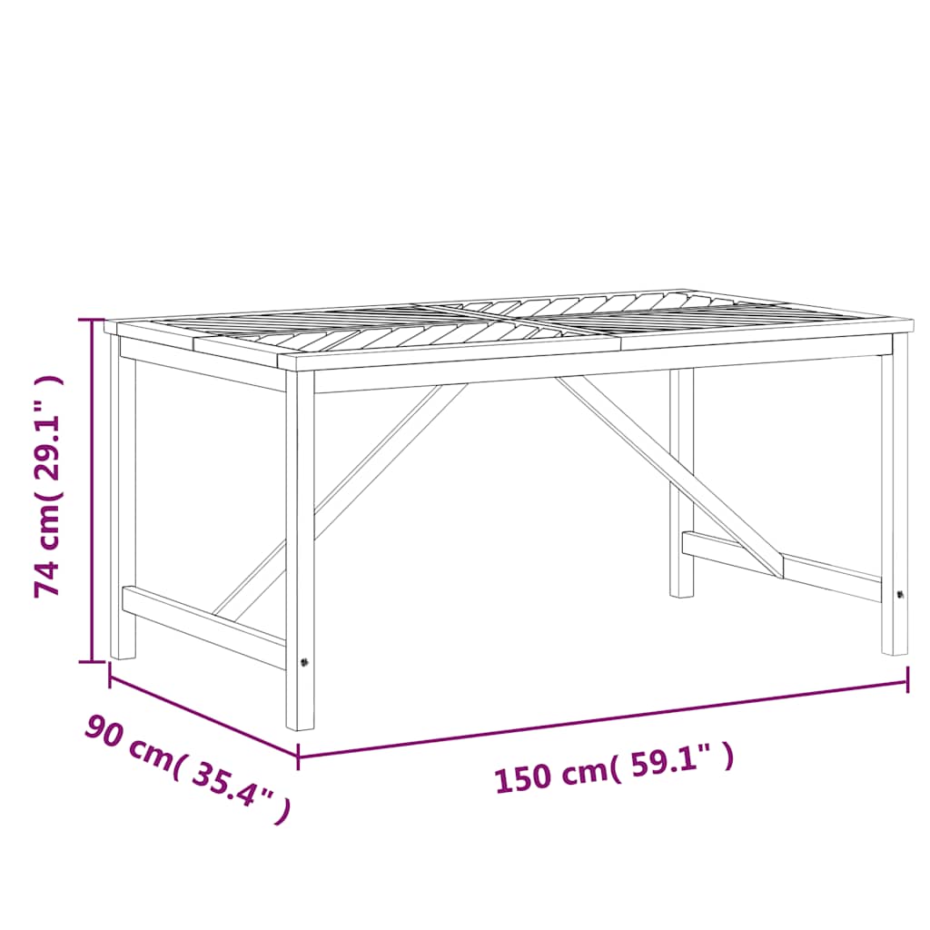 Tavolo da Pranzo da Giardino 150x90x74 cm Legno Massello Acacia | homemem39