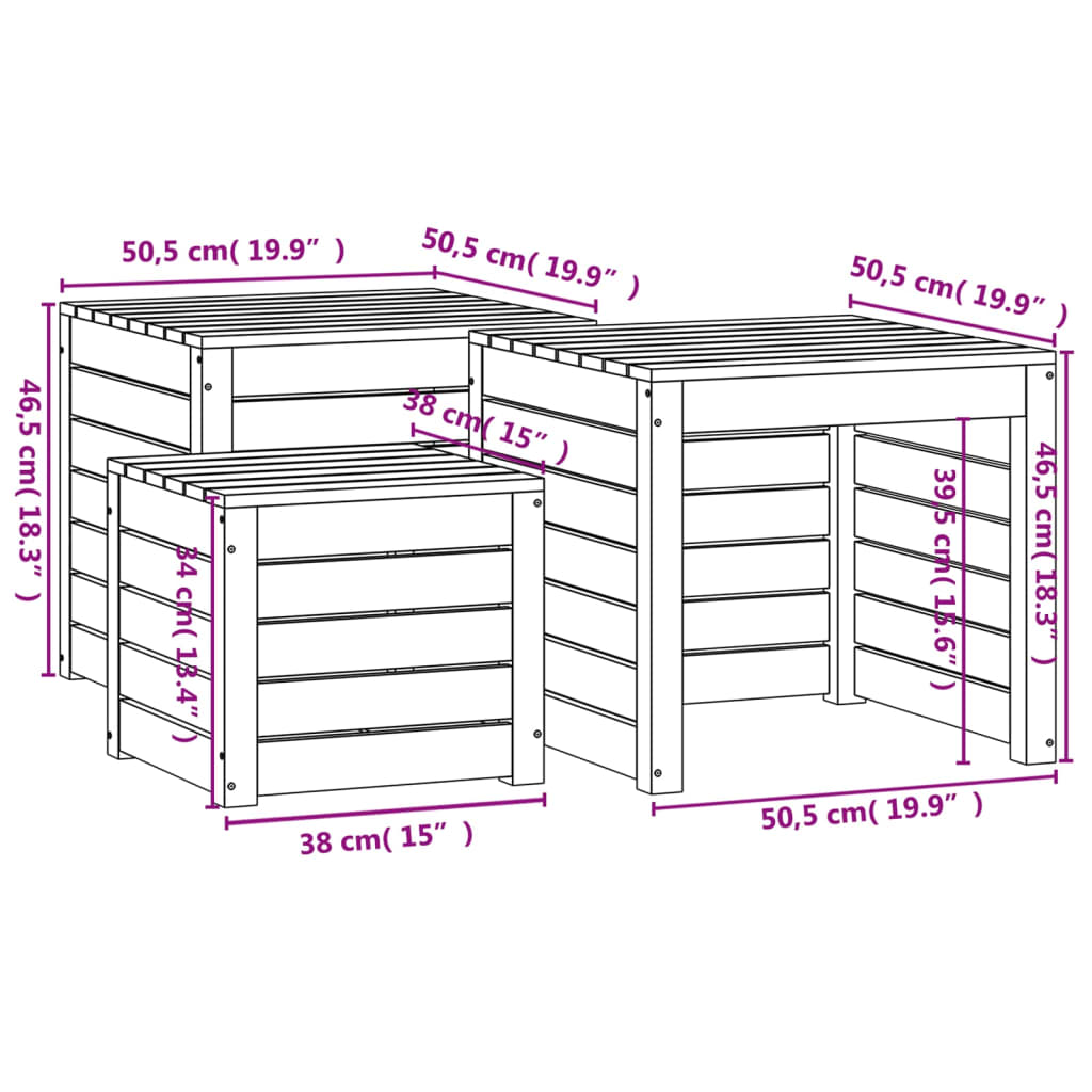 Set Cassette da Giardino 3 pz Grigio in Legno Massello di Pino | homemem39