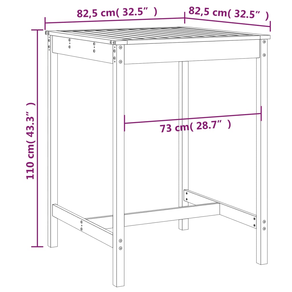 Tavolo da Giardino Nero 82,5x82,5x110cm Legno Massello di Pino | homemem39