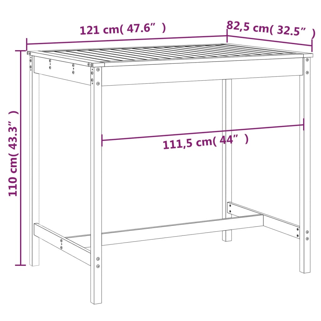Tavolo da Giardino Grigio 121x82,5x110cm Legno Massello di Pino | homemem39