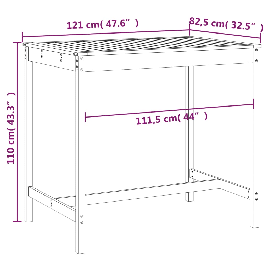 Tavolo da Giardino 121x82,5x110cm in Legno Massello di Douglas | homemem39