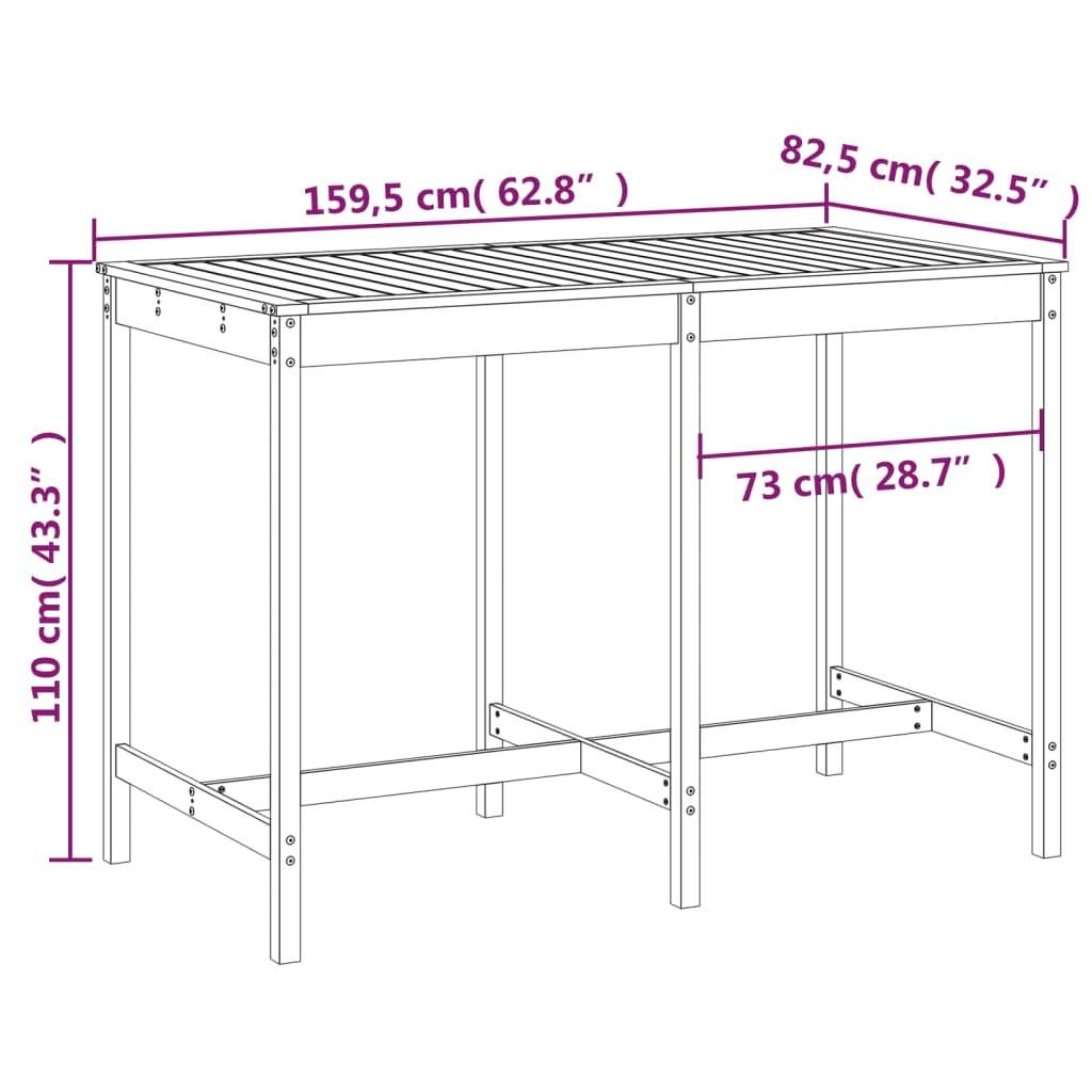 Tavolo da Giardino 159,5x82,5x110 cm in Legno Massello di Pino | homemem39