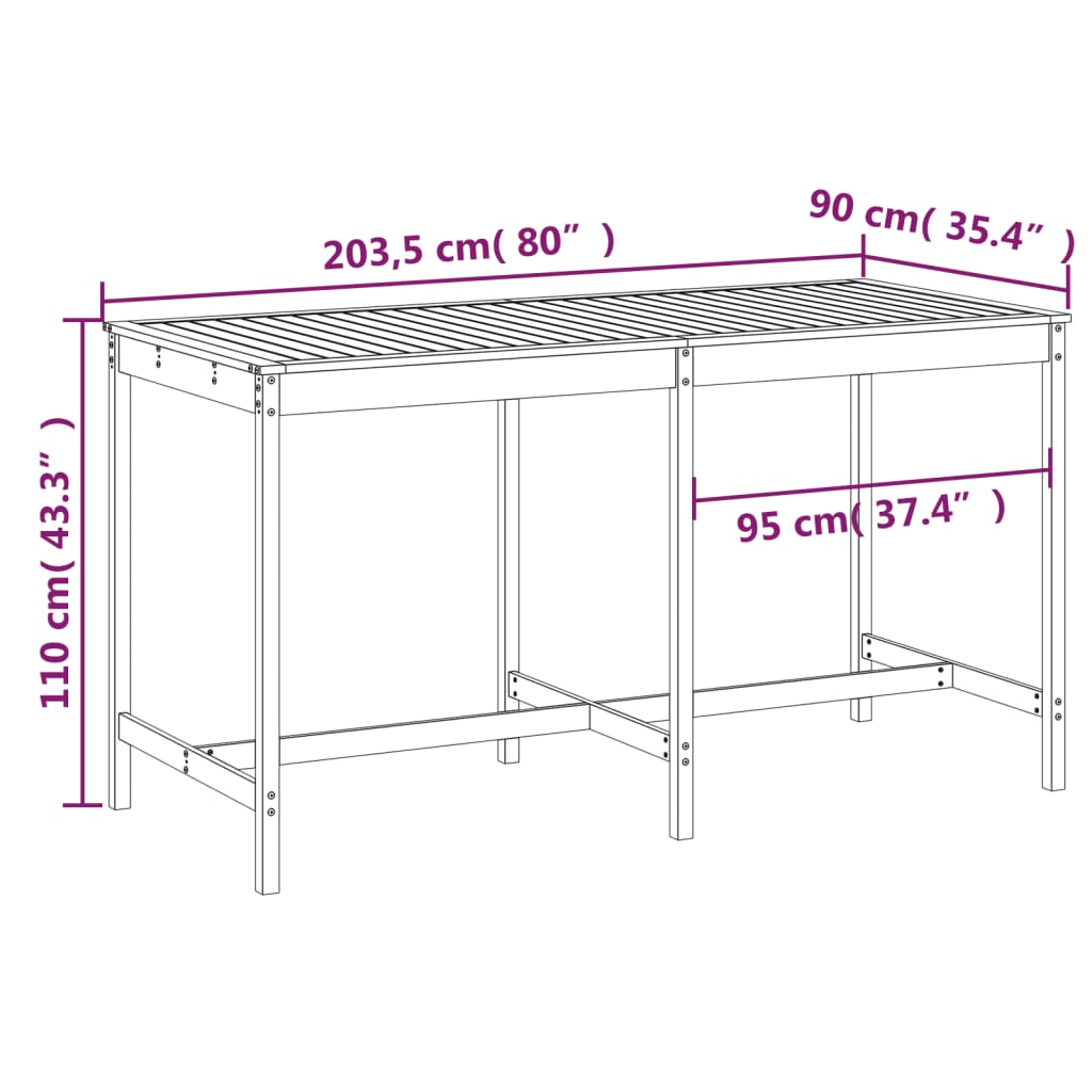 Tavolo da Giardino Bianco 203,5x90x110cm Legno Massello di Pino | homemem39