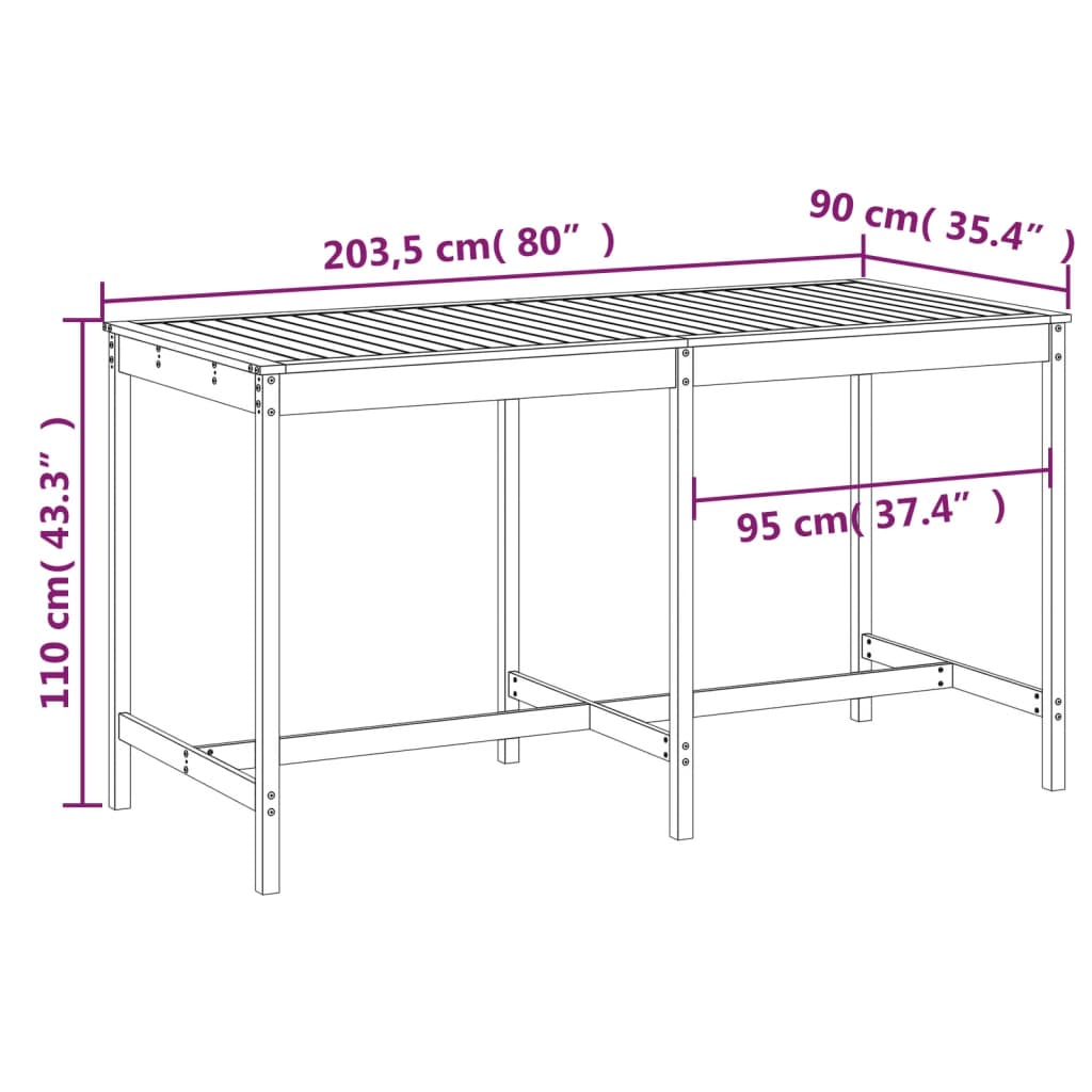 Tavolo da Giardino 203,5x90x110 cm in Legno Massello di Douglas | homemem39