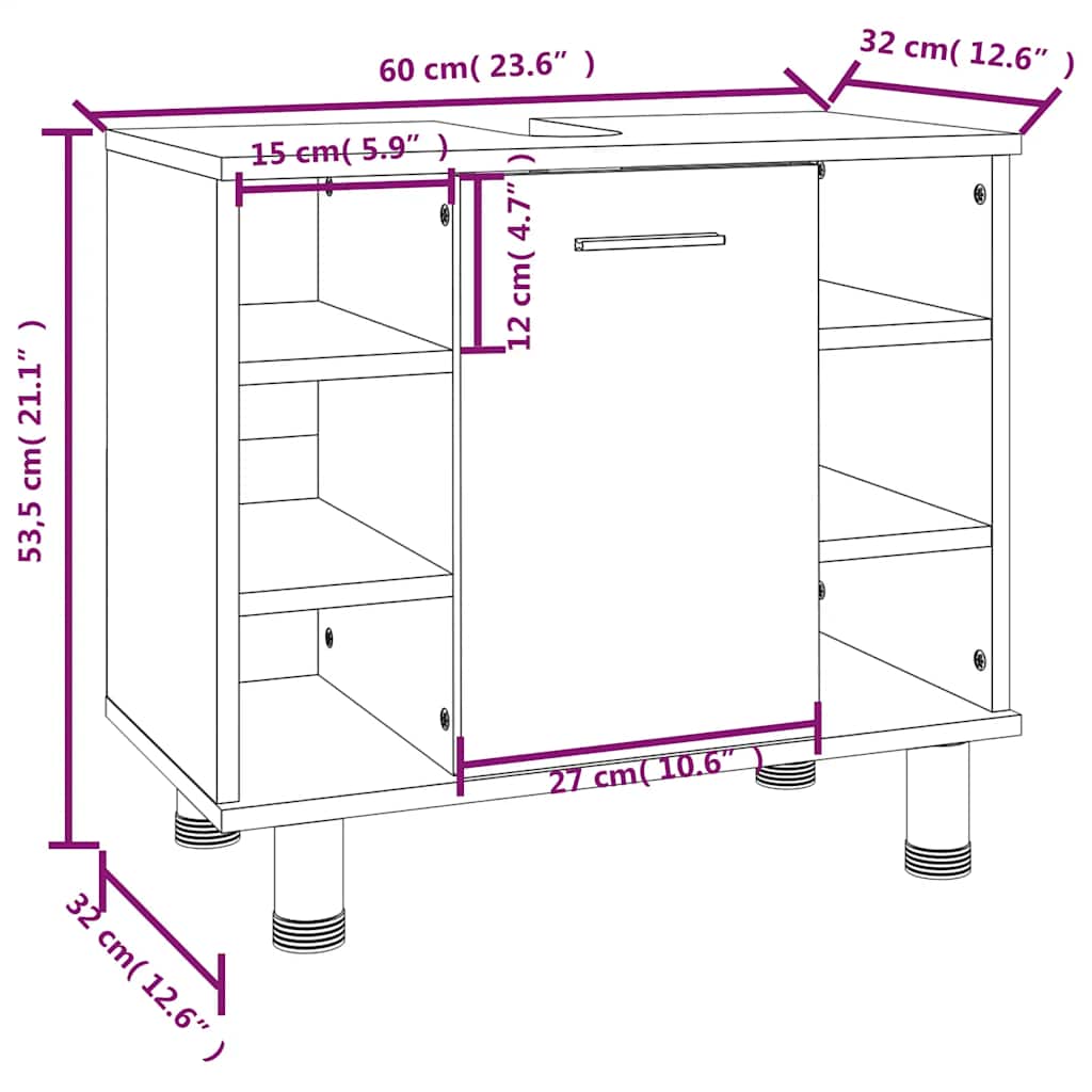 Armadietto Bagno Rovere Fumo 60x32x53,5 cm in Legno Multistrato | homemem39