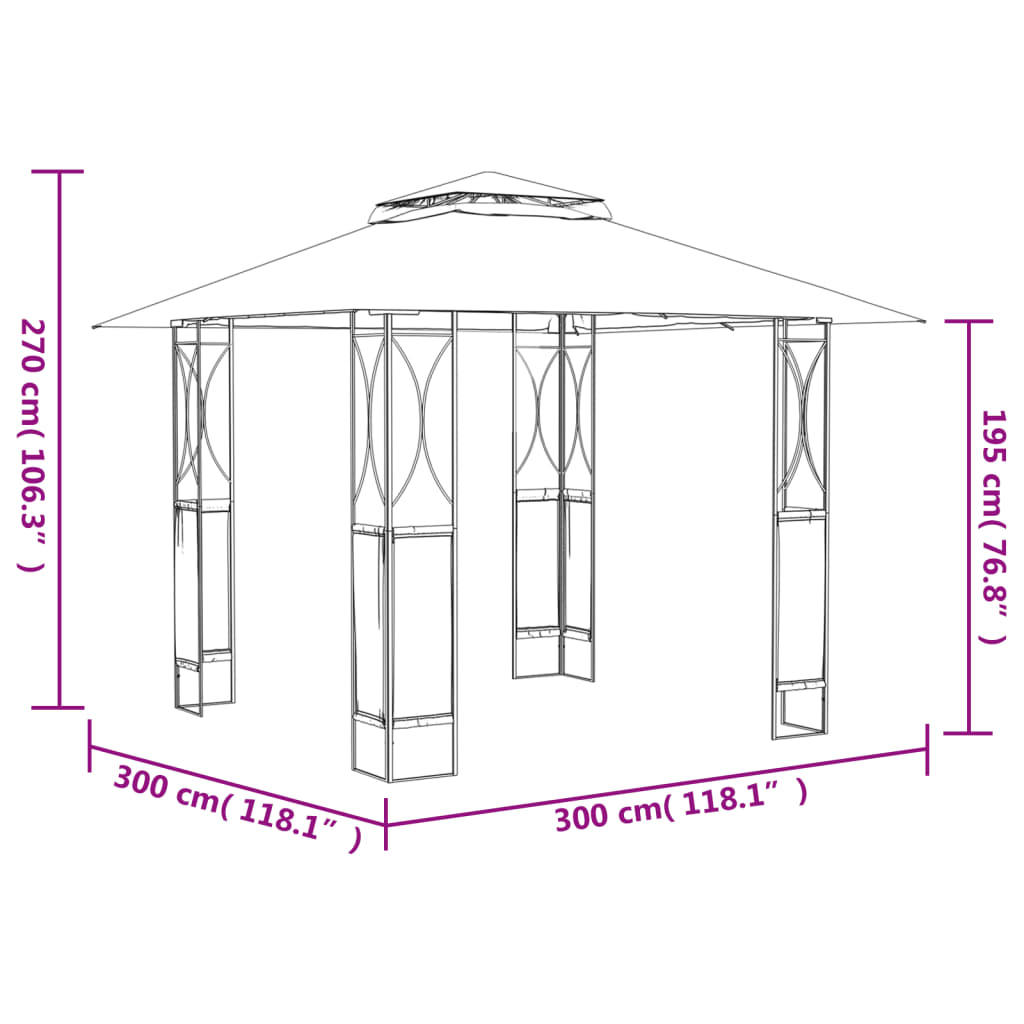 Gazebo con Tetto Antracite 300x300x270 cm Acciaio | homemem39