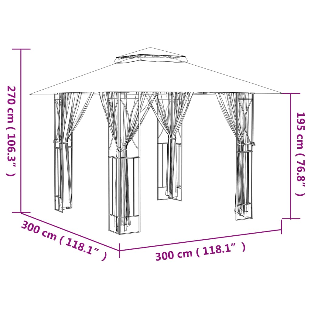 Gazebo con Pareti Laterali Antracite 300x300x270 cm Acciaio | homemem39