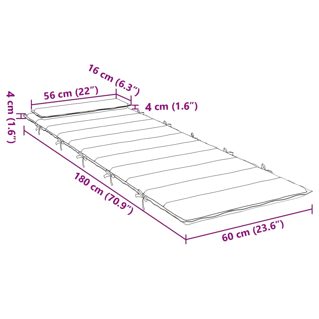 Cuscino per Lettino Antracite 180x60x4 cm in Tessuto Oxford