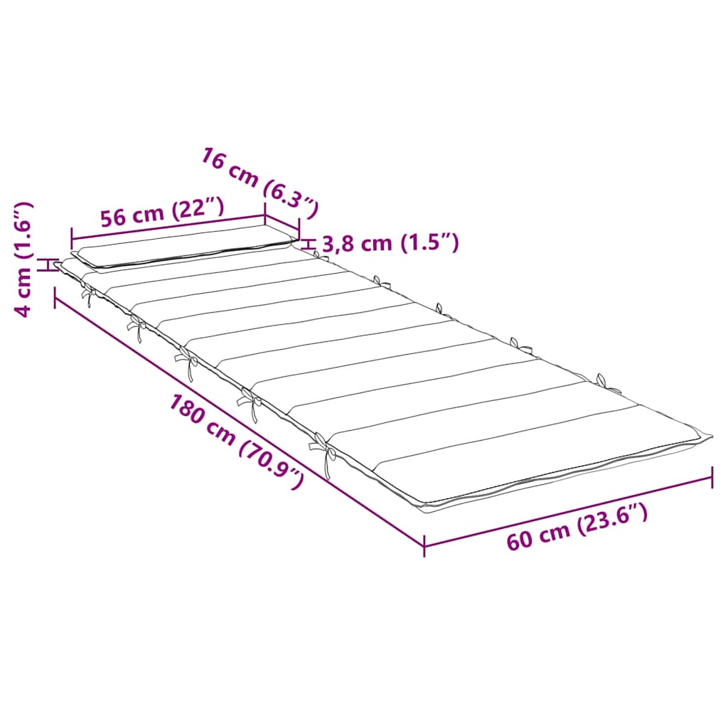 Cuscino per Lettino Grigio 180x60x4 cm in Tessuto Oxford