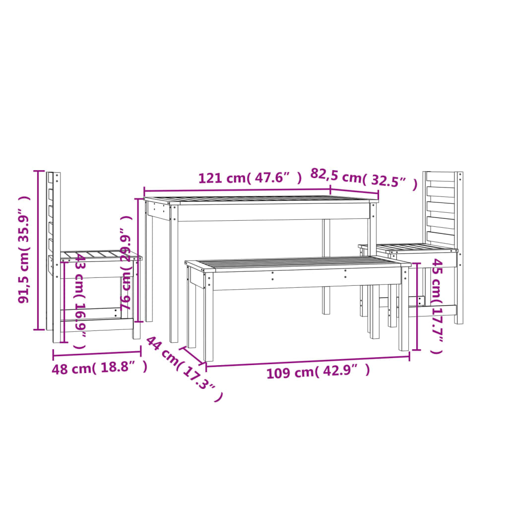 Set da Pranzo per Giardino 4 pz in Legno Massello di Douglas