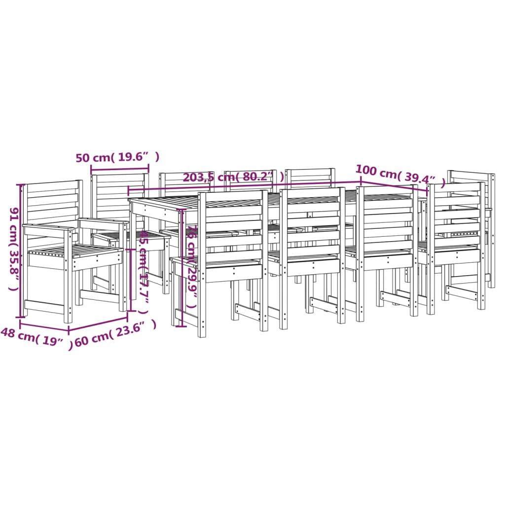 Set da Pranzo per Giardino 11 pz in Legno Massello di Douglas