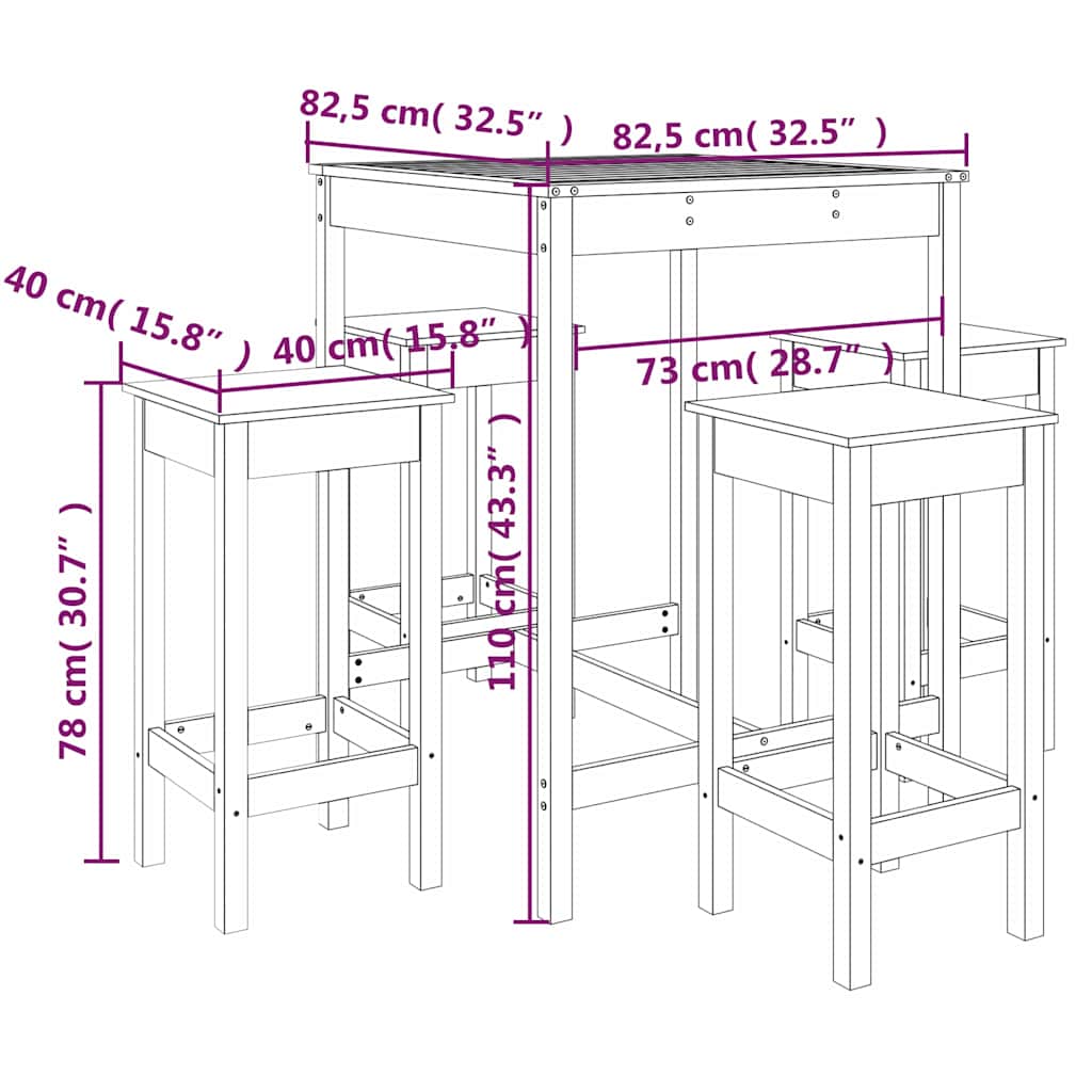 Set Bar da Giardino 5 pz Bianco in Legno Massello di Pino | homemem39
