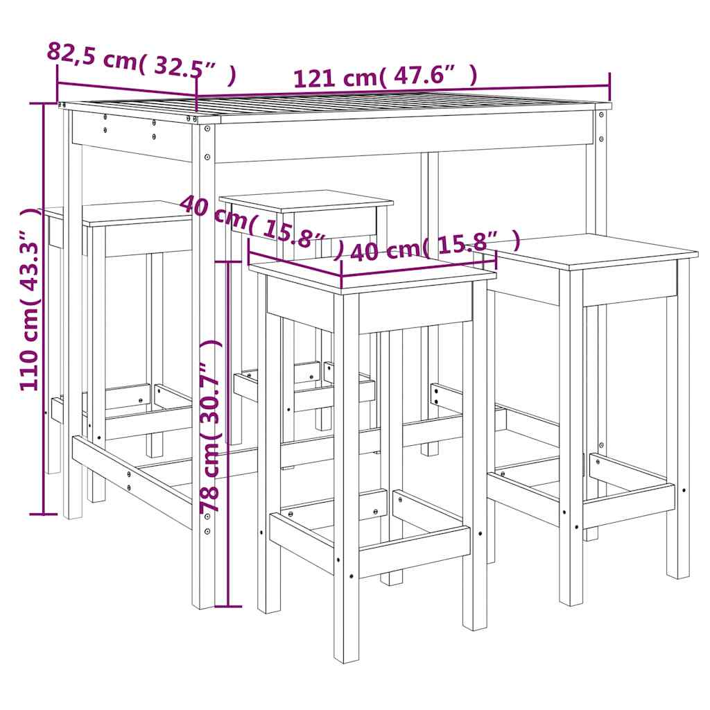 Set Bar da Giardino 5 pz in Legno Massello di Pino | homemem39