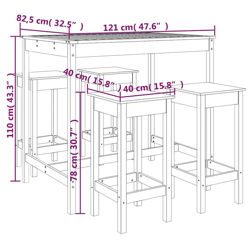 Set Bar da Giardino 5 pz Bianco in Legno Massello di Pino | homemem39