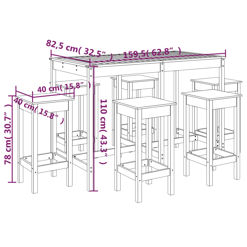 Set Bar da Giardino 7 pz in Legno Massello di Pino | homemem39