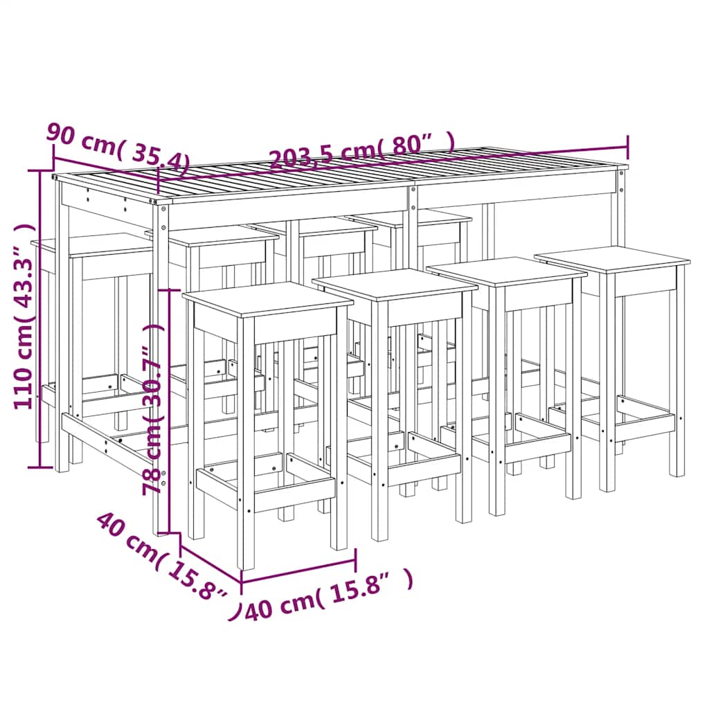Set Bar da Giardino 9 pz in Legno Massello di Pino | homemem39