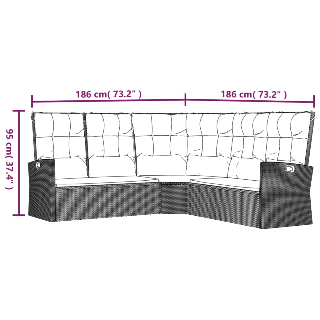 Divano Angolare Reclinabile con Cuscini in Polyrattan Grigio | homemem39