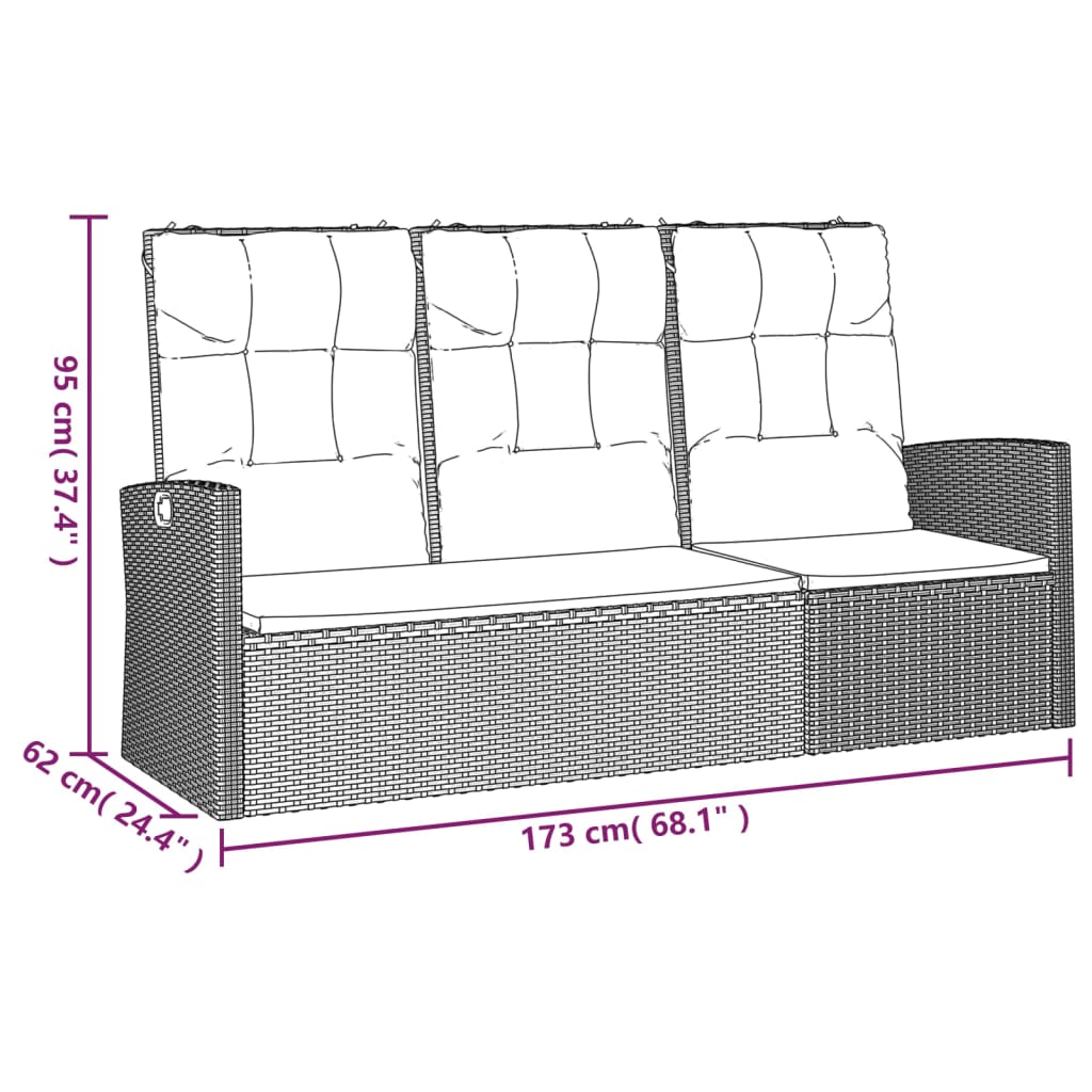 Panca da Giardino Reclinabile con Cuscini 173cm Polyrattan Nero | homemem39