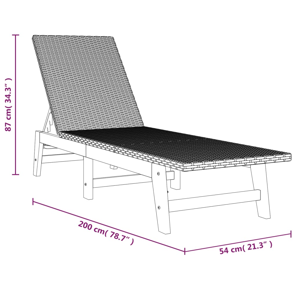 Sdraio Nero e Marrone in Polyrattan e Legno Massello di Acacia | homemem39