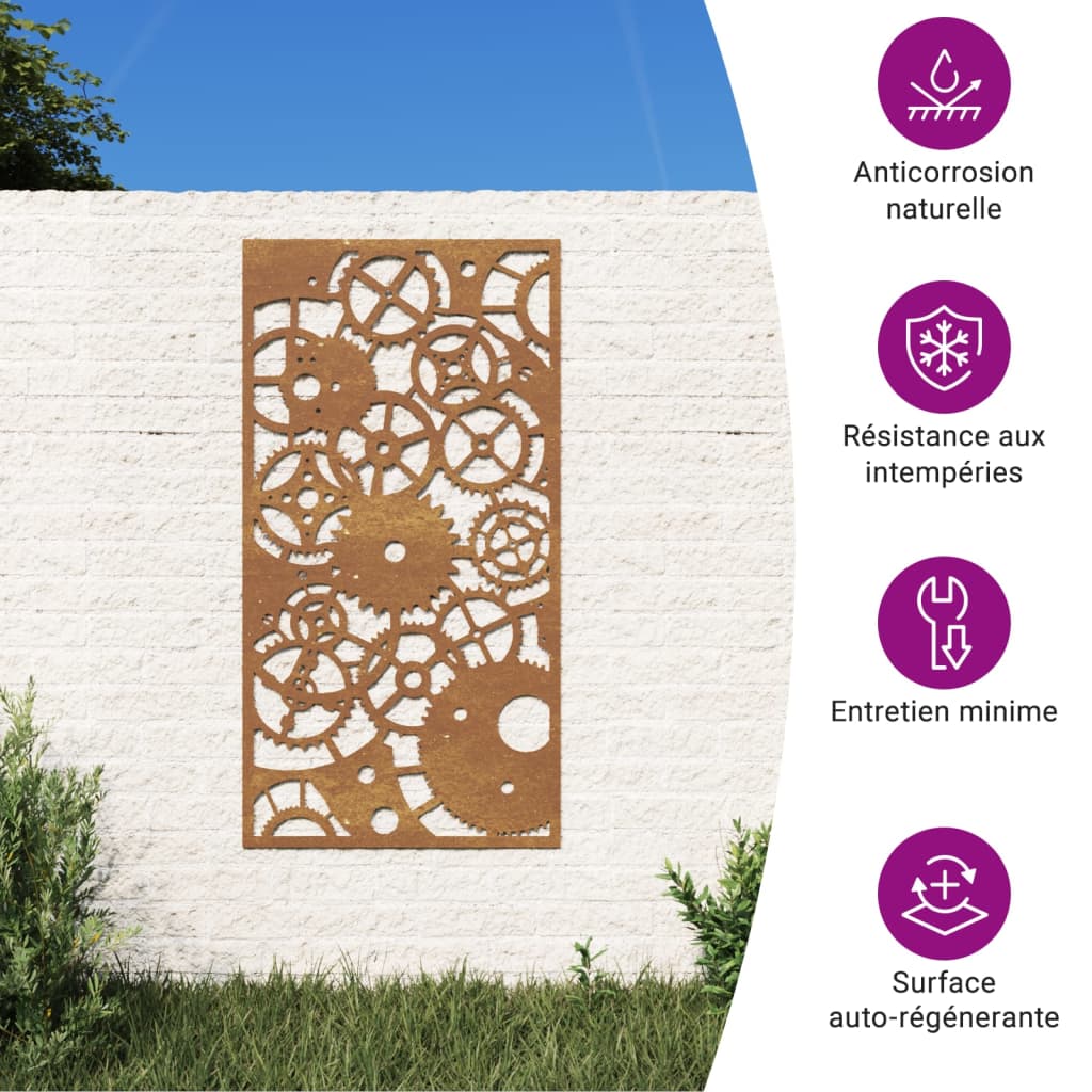 Decorazione Muro Giardino 105x55 cm Ingranaggio Acciaio Corten