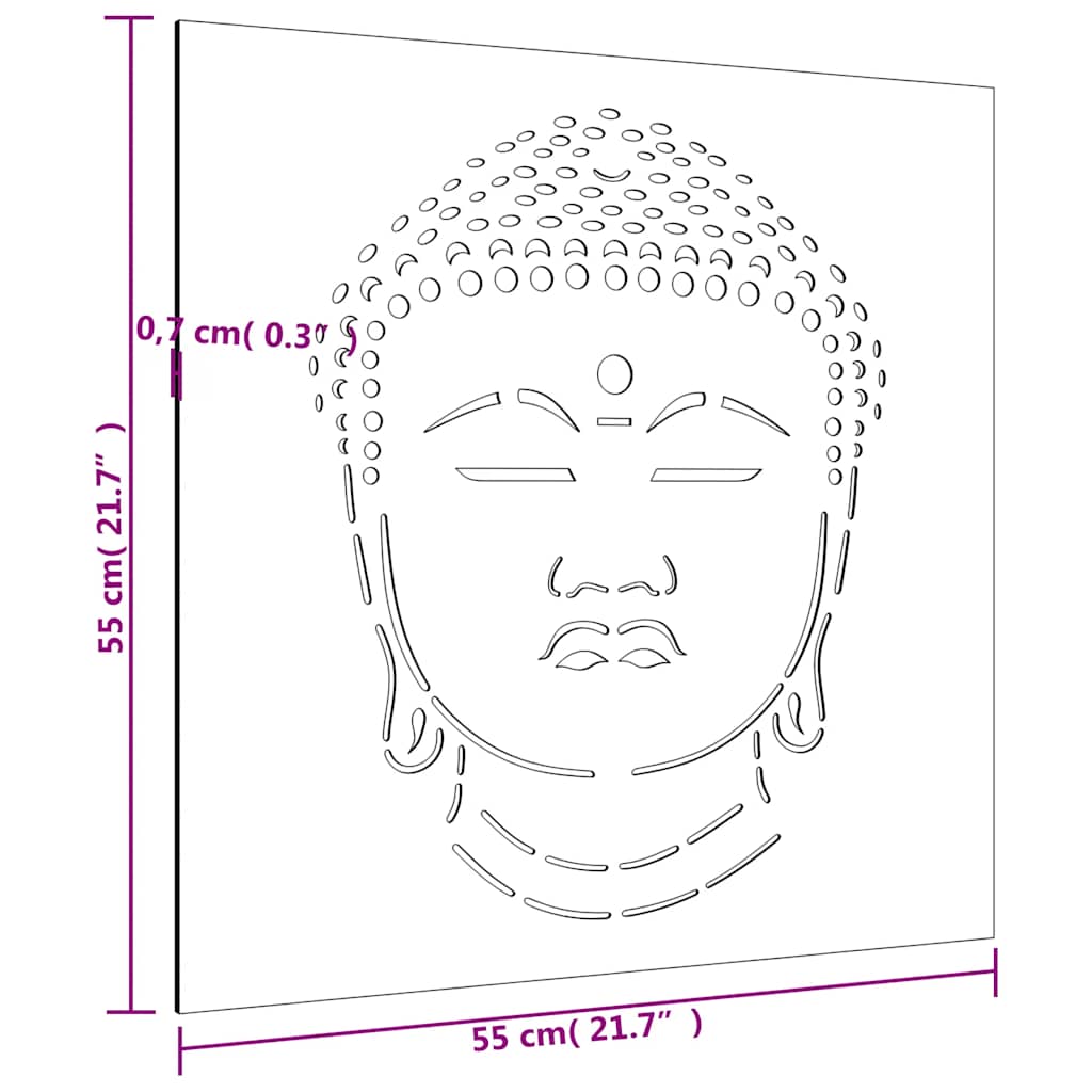 Decorazione Muro Giardino 55x55 cm Testa Buddha Acciaio Corten | homemem39