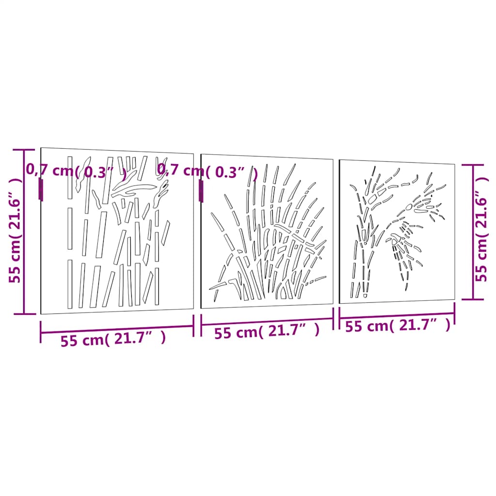 Decorazioni Muro Giardino 3 pz 55x55 cm Erba in Acciaio Corten