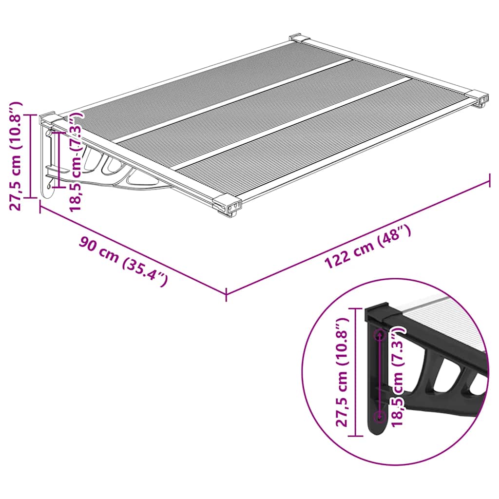 Tettoia per Porta Nero e Trasparente 122x90 cm in Policarbonato | homemem39