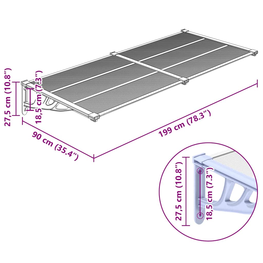 Tettoia per Porta Grigio e Trasparente 199x90 cm Policarbonato | homemem39