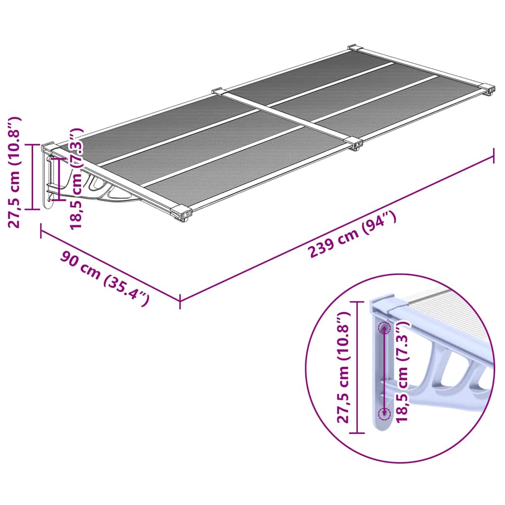 Tettoia per Porta Grigio e Trasparente 239x90 cm Policarbonato | homemem39