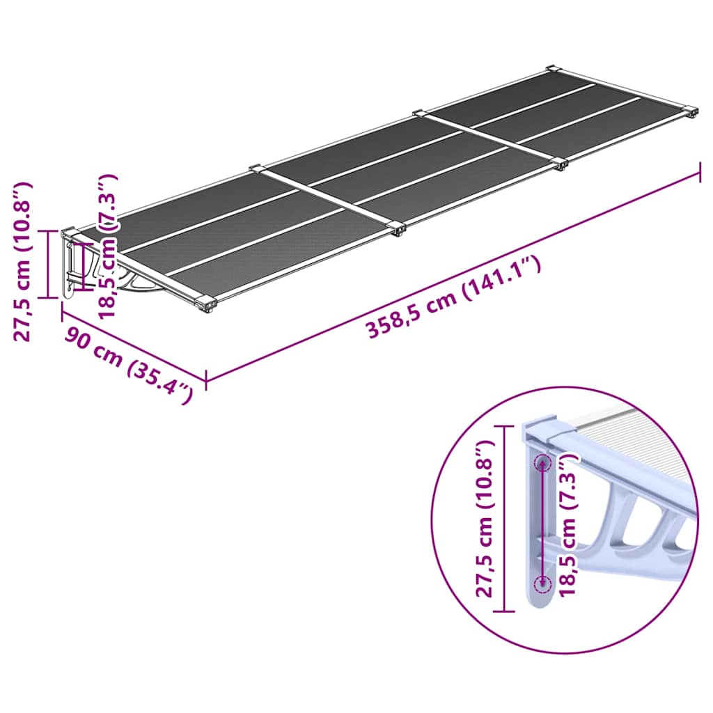 Tettoia per Porta Grigio e Trasparente 358,5x90cm Policarbonato - homemem39