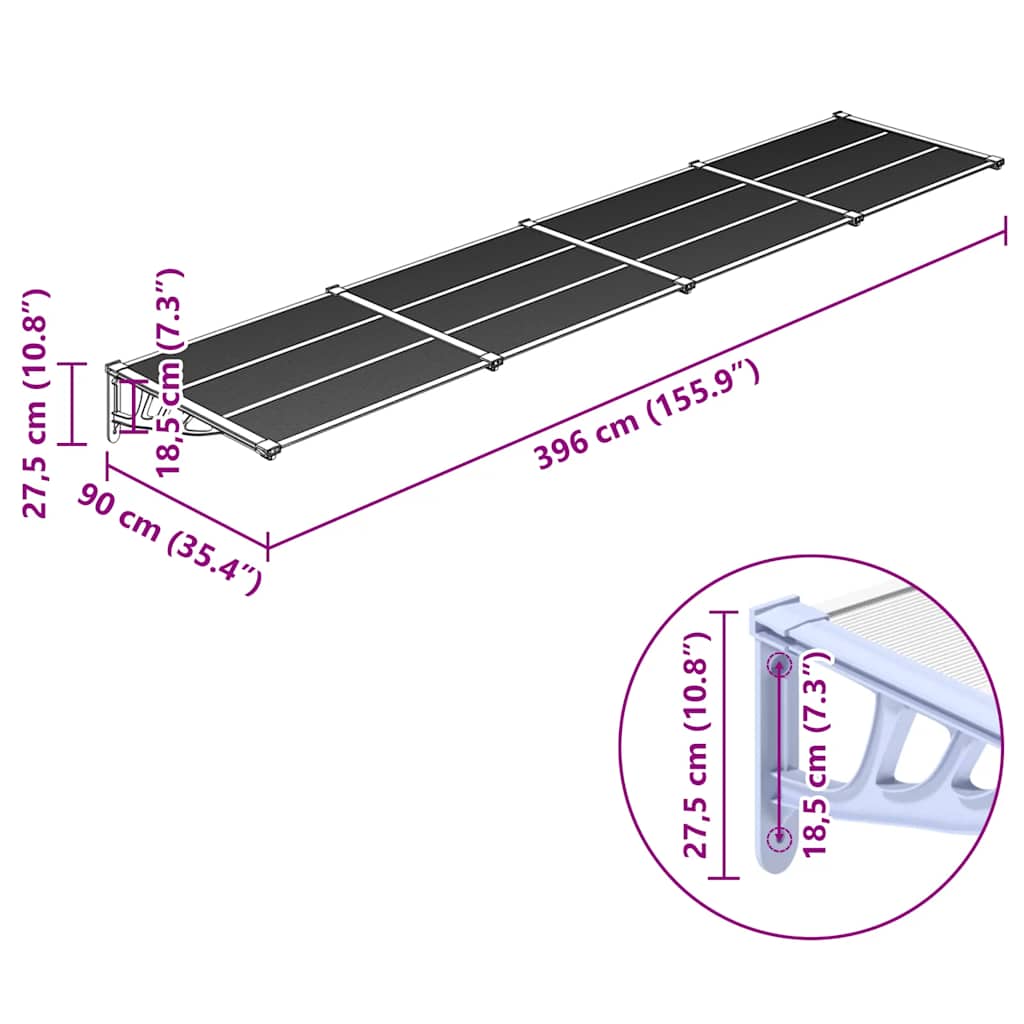 Tettoia per Porta Grigio e Trasparente 396x90 cm Policarbonato - homemem39