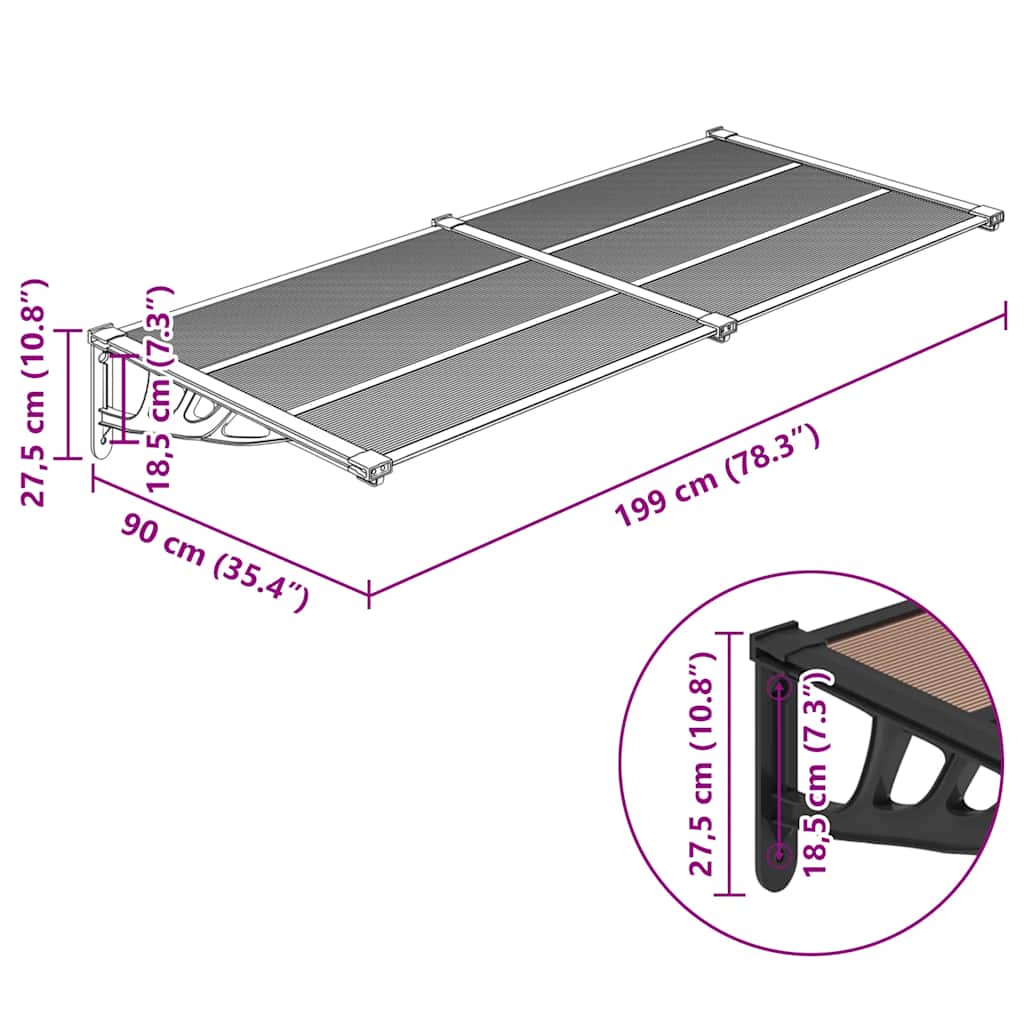 Tettoia per Porta Nera 199x90 cm in Policarbonato - homemem39