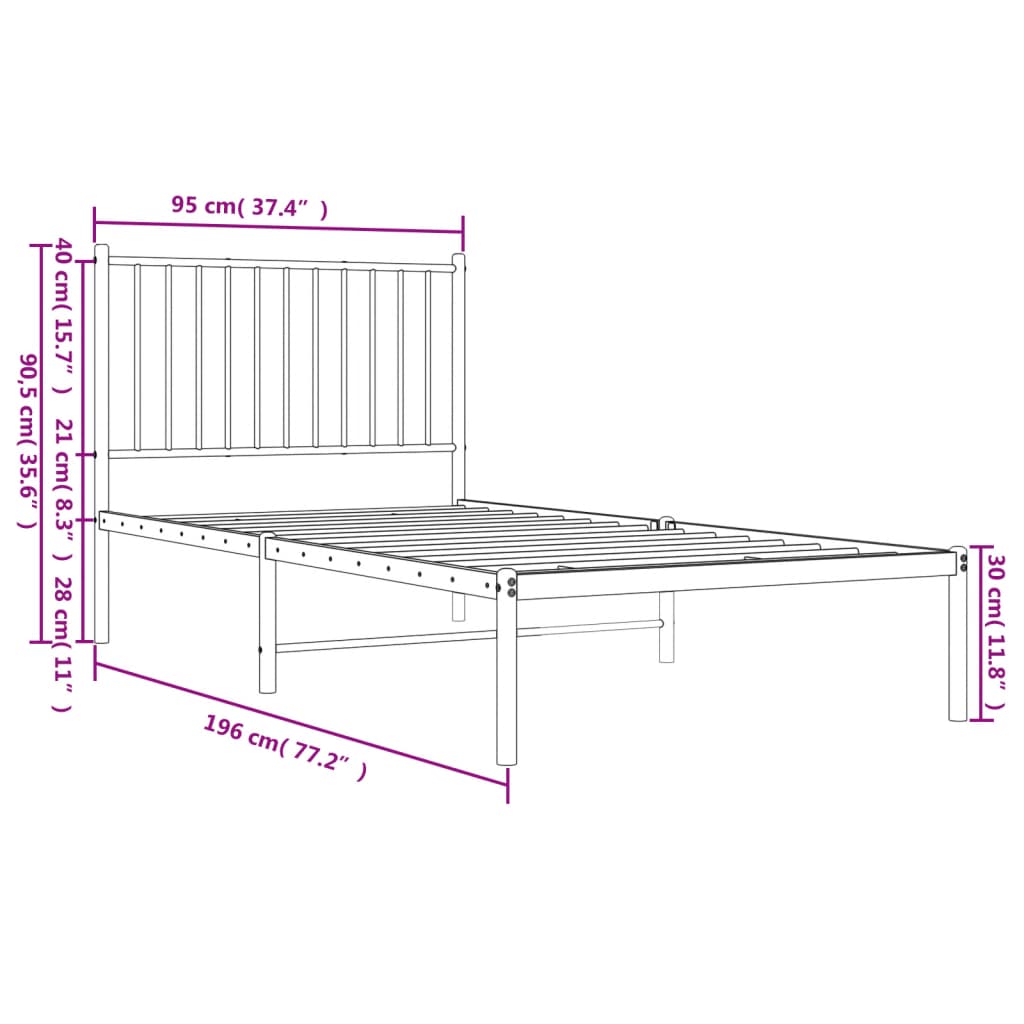 Giroletto con Testiera in Metallo Nero 90x190 cm | homemem39
