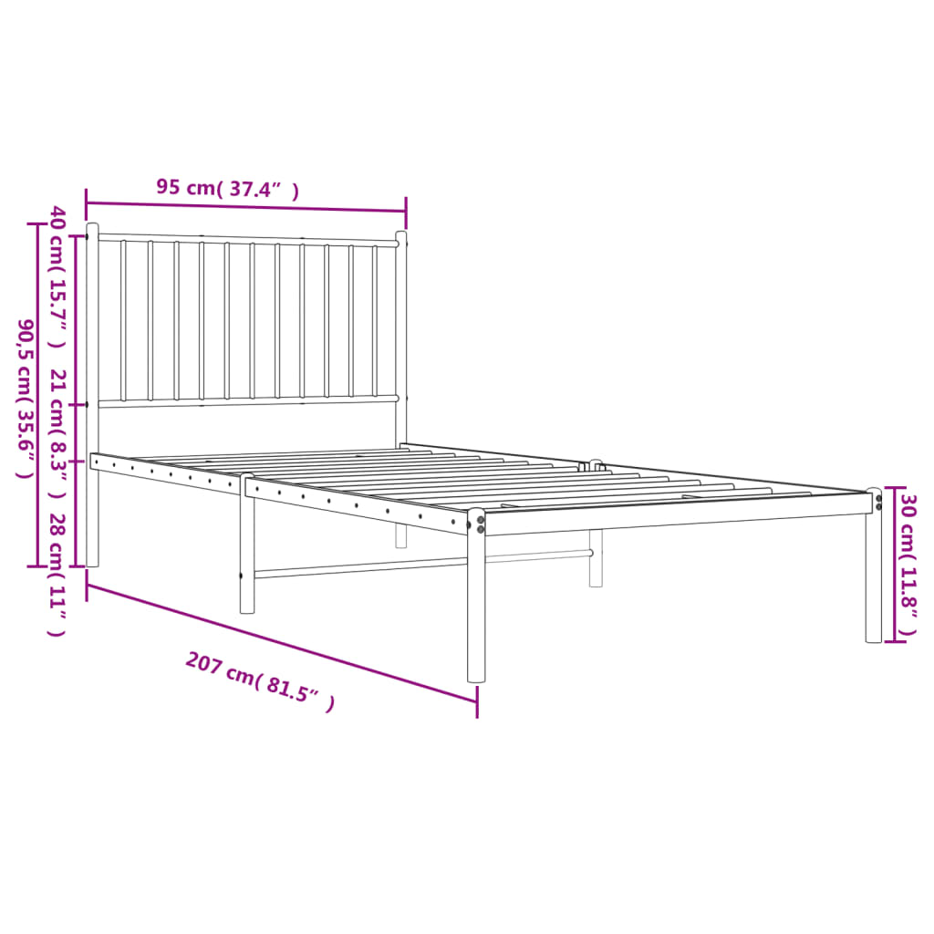 Giroletto con Testiera in Metallo Nero 90x200 cm | homemem39