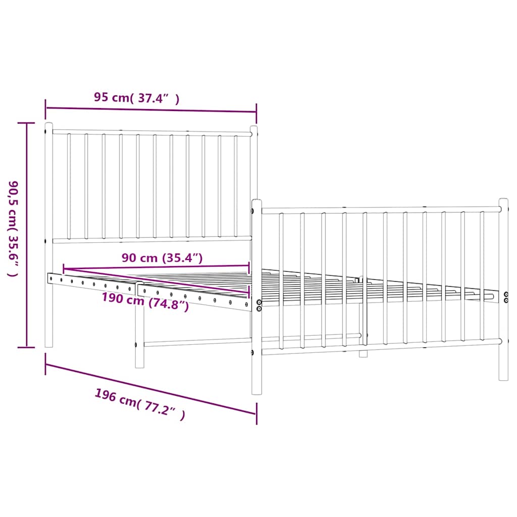 Giroletto con Testiera e Pediera Metallo Nero 90x190 cm | homemem39