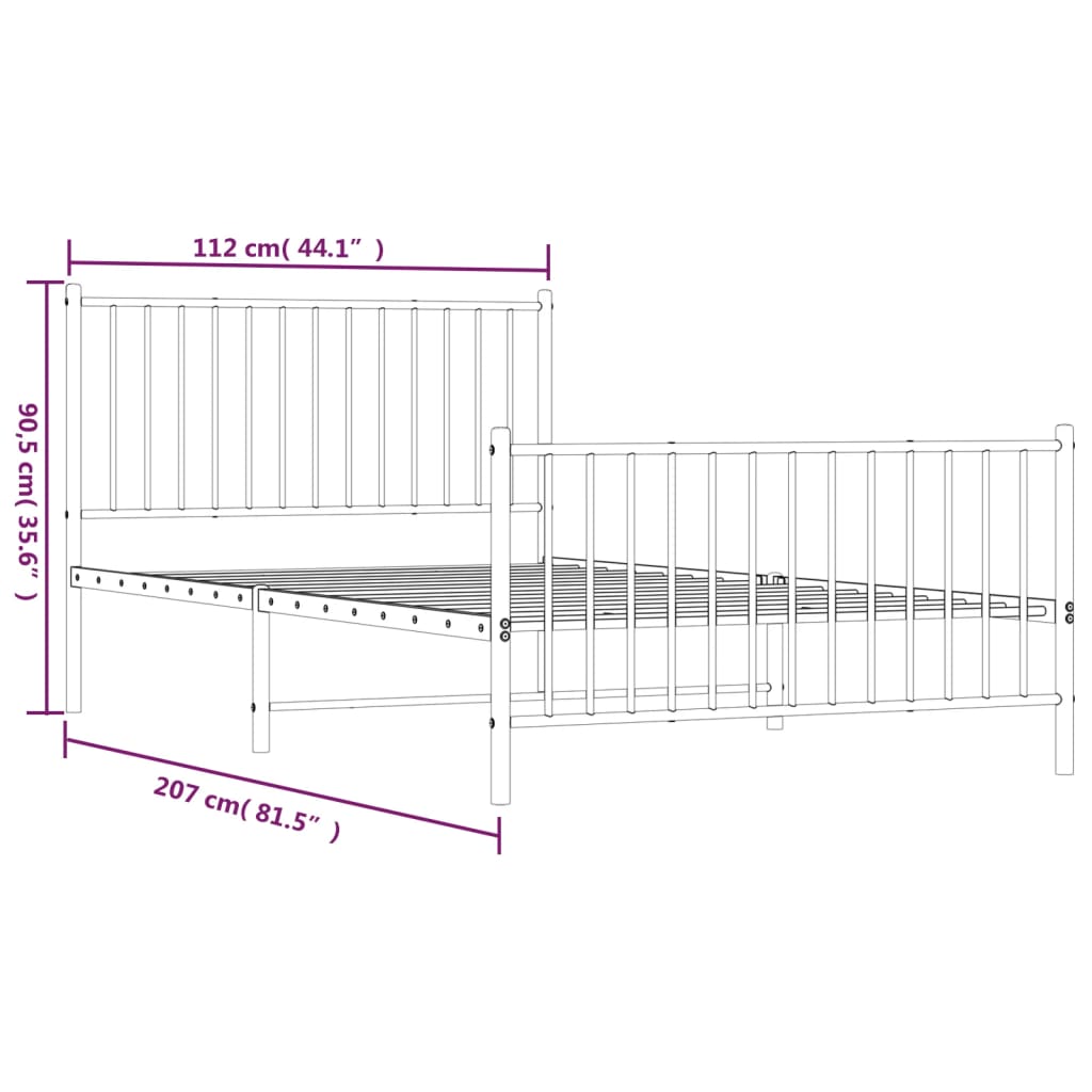 Giroletto con Testiera e Pediera Metallo Nero 107x203 cm | homemem39