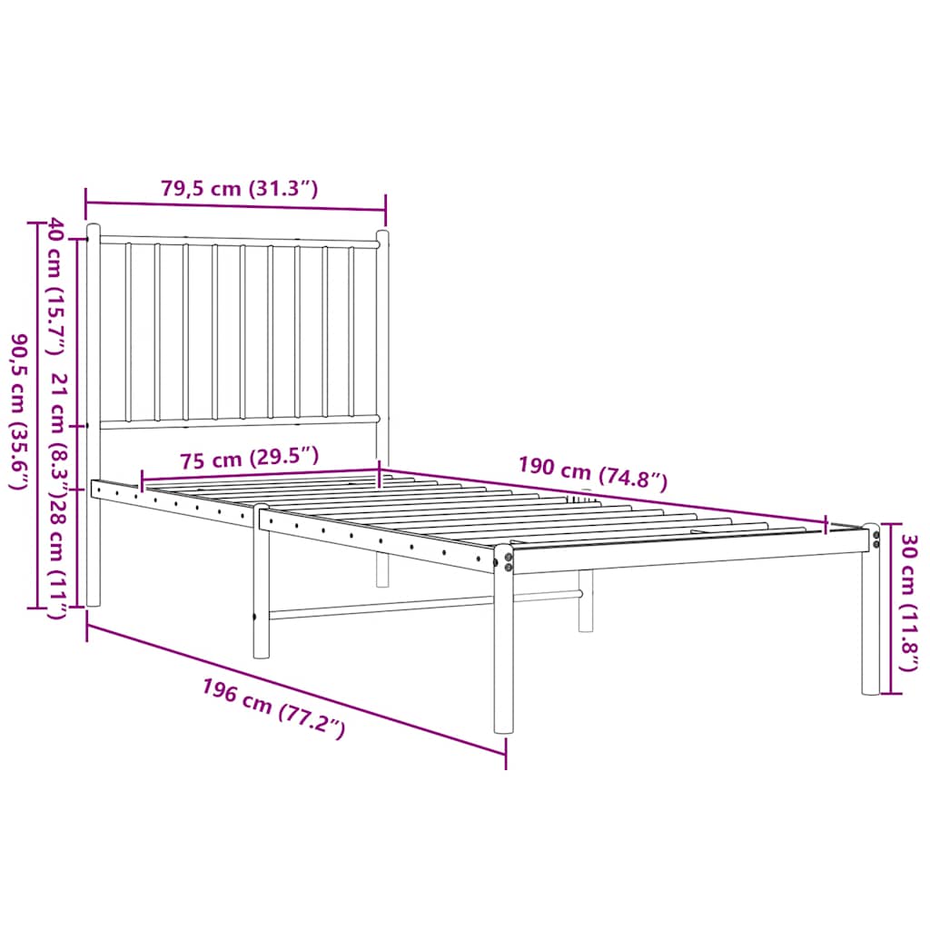 Giroletto senza Materaso con Testiera Metallo Bianco 75x190 cm | homemem39